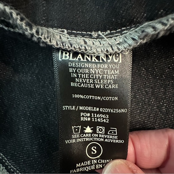 Blank NYC Thrill Seeker Peplum Distressed Black Charcoal Denim Jacket Sz S - Picture 11 of 13